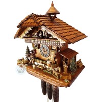 Sweethearts & Farmer 8 Day Mechanical Chalet Cuckoo Clock With Dancers 44cm By HÖNES image