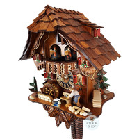 Wood Chopper & Water Wheel 1 Day Mechanical Chalet Cuckoo Clock With Dancers 35cm By HÖNES  image