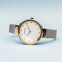 34mm Classic Collection Womens Watch With Silver Swarovski Dial & Gold Case By BERING image