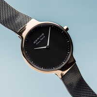 31mm Max Rene Collection Womens Watch With Black Dial, Black Milanese Strap & Rose Gold Case By BERING image