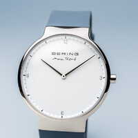 40mm Max Rene Collection Mens Watch With White Dial & Blue Silicone Strap & Silver Case By BERING image