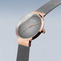 31mm Solar Collection Womens Watch With Grey Dial, Grey Milanese Strap & Rose Gold Case By BERING image