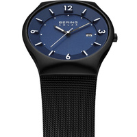40mm Solar Collection Mens Watch With Blue Dial Black Milanese Strap & Case By BERING image