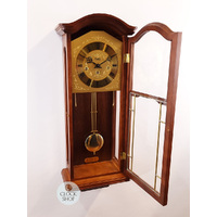 66cm Walnut 8 Day Mechanical Chiming Wall Clock With Brass Accents By AMS image