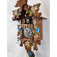 5 Leaf & Bird With Blue Flowers Battery Carved Cuckoo Clock With Dancers 37cm By ENGSTLER image