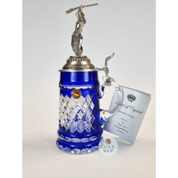 Lord Of Crystal Blue Glass Beer Stein With Poseidon On Lid 0.5L By KING image