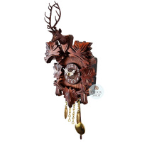 5 Leaf & Deer Battery Carved Clock 14cm By TRENKLE image