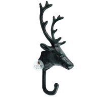 24cm Green Deer Head Cast Iron Coat Hook image