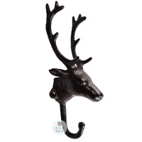 24cm Brown Deer Head Cast Iron Coat Hook image
