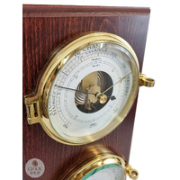 42cm Mahogany Nautical Weather Station With Quartz Clock & Barometer By FISCHER image