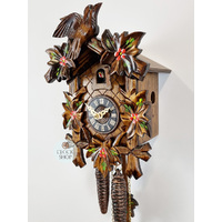 5 Leaf & Bird With Red Flowers 1 Day Mechanical Carved Cuckoo Clock 22cm By ENGSTLER image