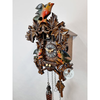 Coloured Birds & Nest Battery Carved Cuckoo Clock 26cm By ENGSTLER image