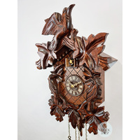 5 Leaf & Bird Battery Carved Cuckoo Clock With Side Birds 40cm By TRENKLE image