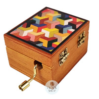 Wooden Hand Crank Music Box- Coloured Geometric Design (Beethoven- Fur Elise) image