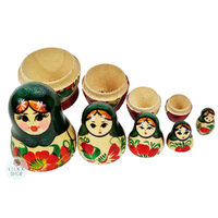 Kirov Russian Dolls- Green Scarf & Red Dress 10cm (Set Of 5) image