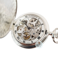 5.9cm Sterling Silver Mechanical Skeleton Swiss Pocket Watch By CLASSIQUE (Roman) image