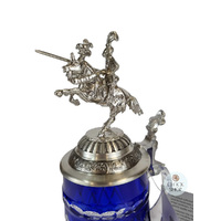 Lord Of Crystal Blue Glass Beer Stein With Knight On Lid 0.5L By KING image