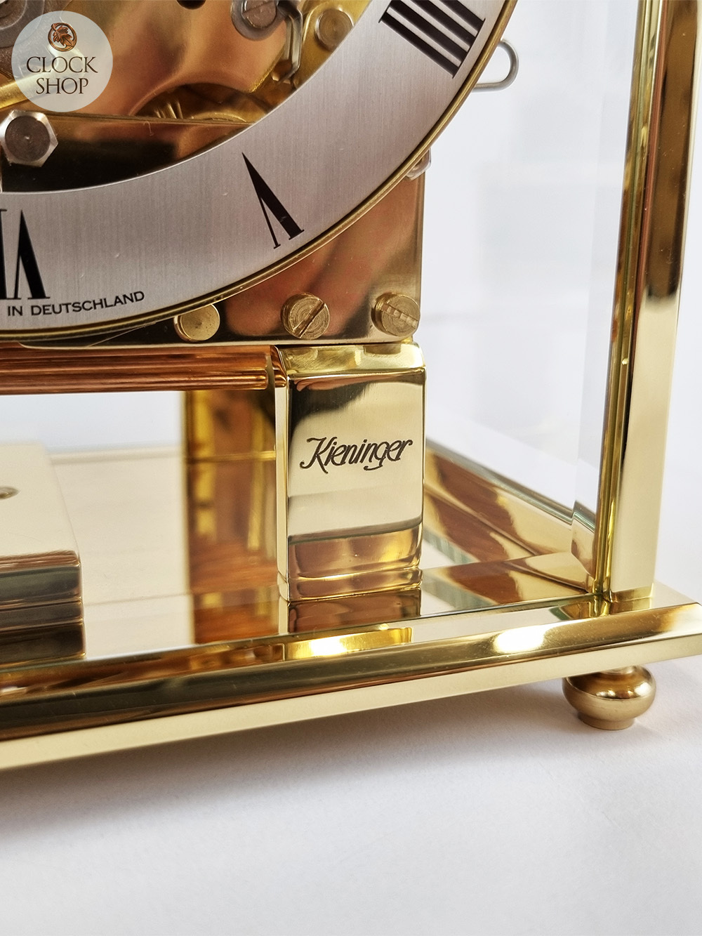 20cm Polished Brass Mechanical Skeleton Table Clock With Triple Chime By KIENINGER image