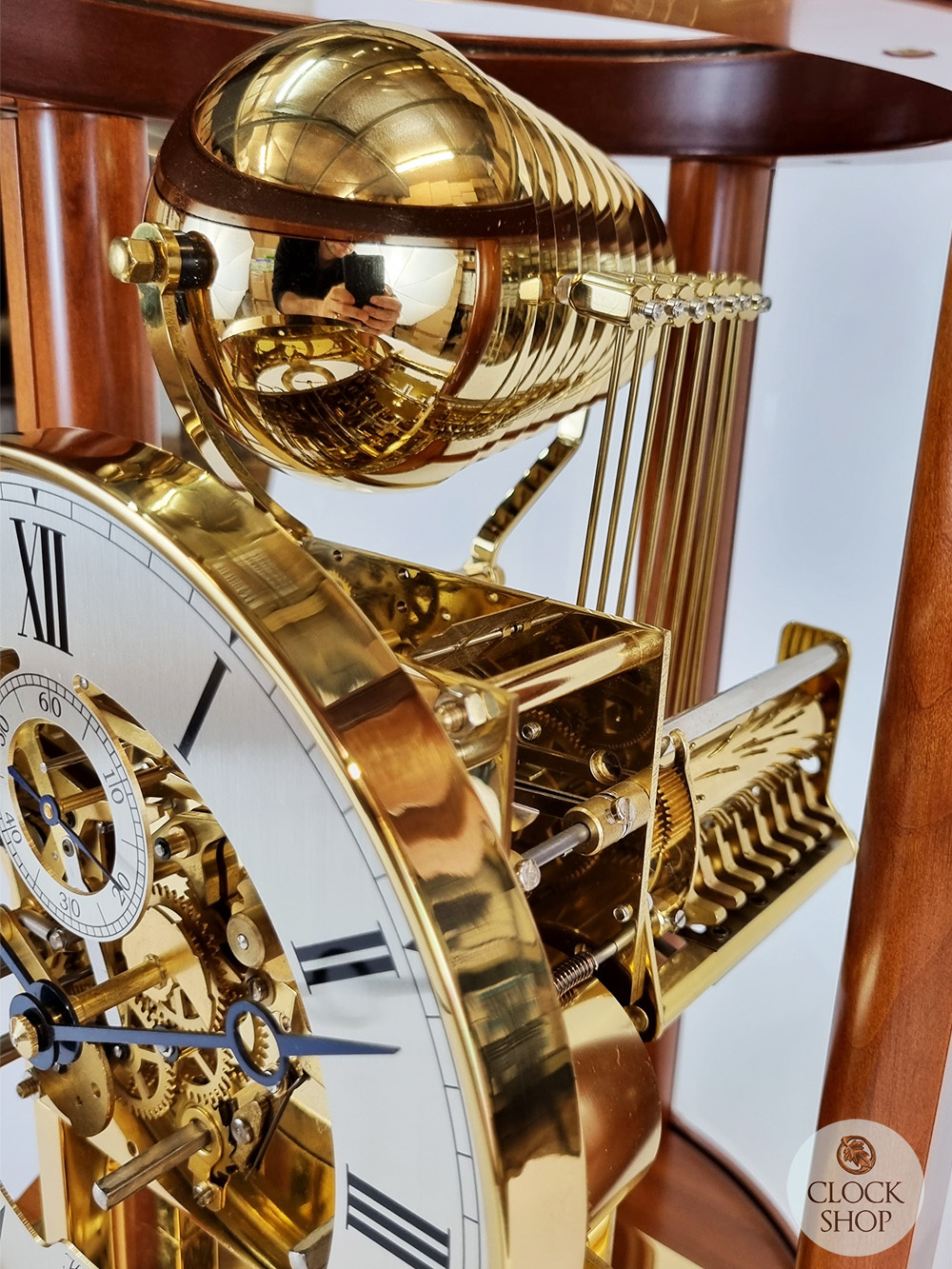 39cm Cherry Mechanical Skeleton Table Clock With Triple Chime By KIENINGER image