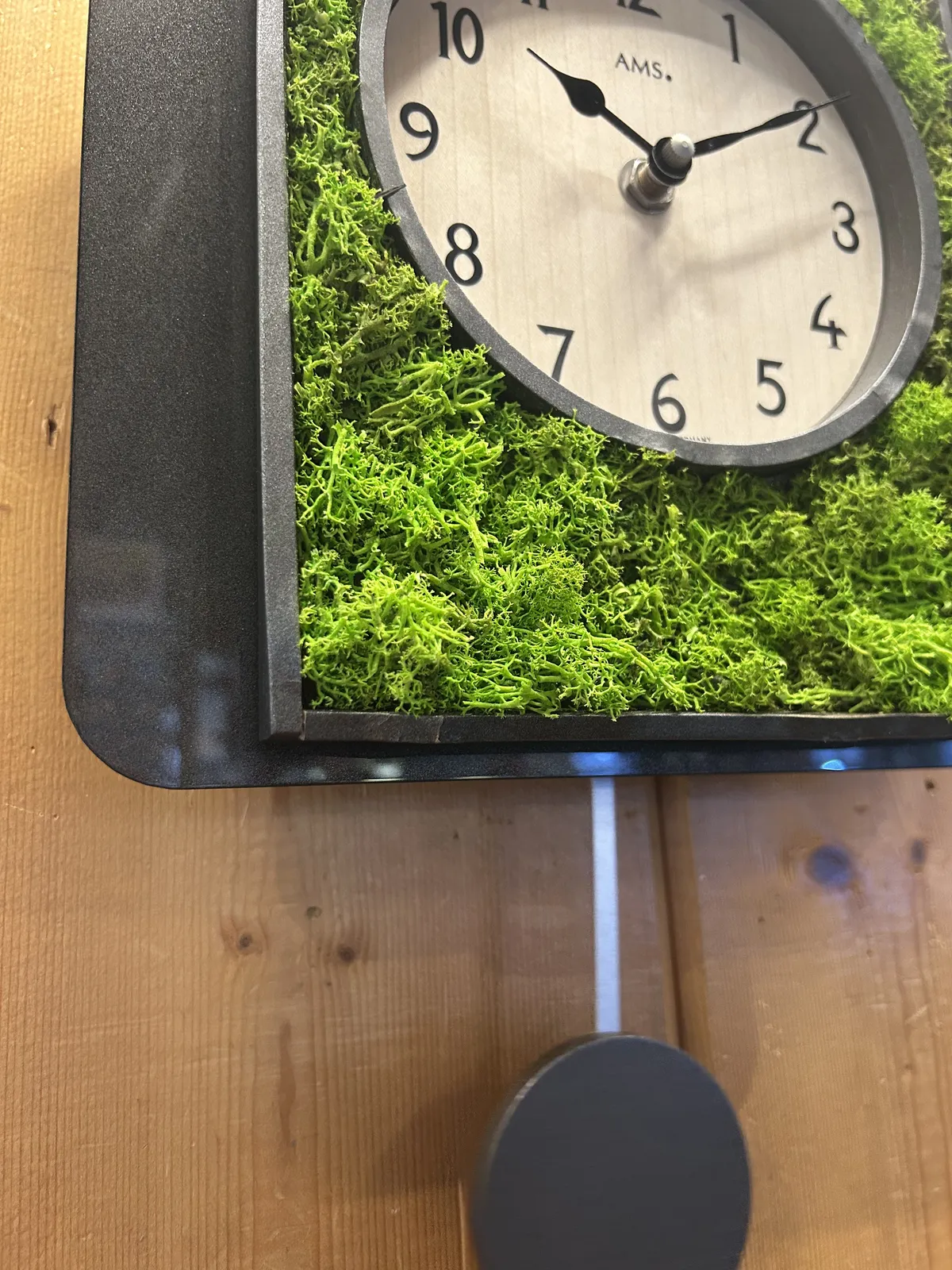 Green Moss Modern Battery Cuckoo Clock 34cm By AMS (Warped and Spilt Wood) image