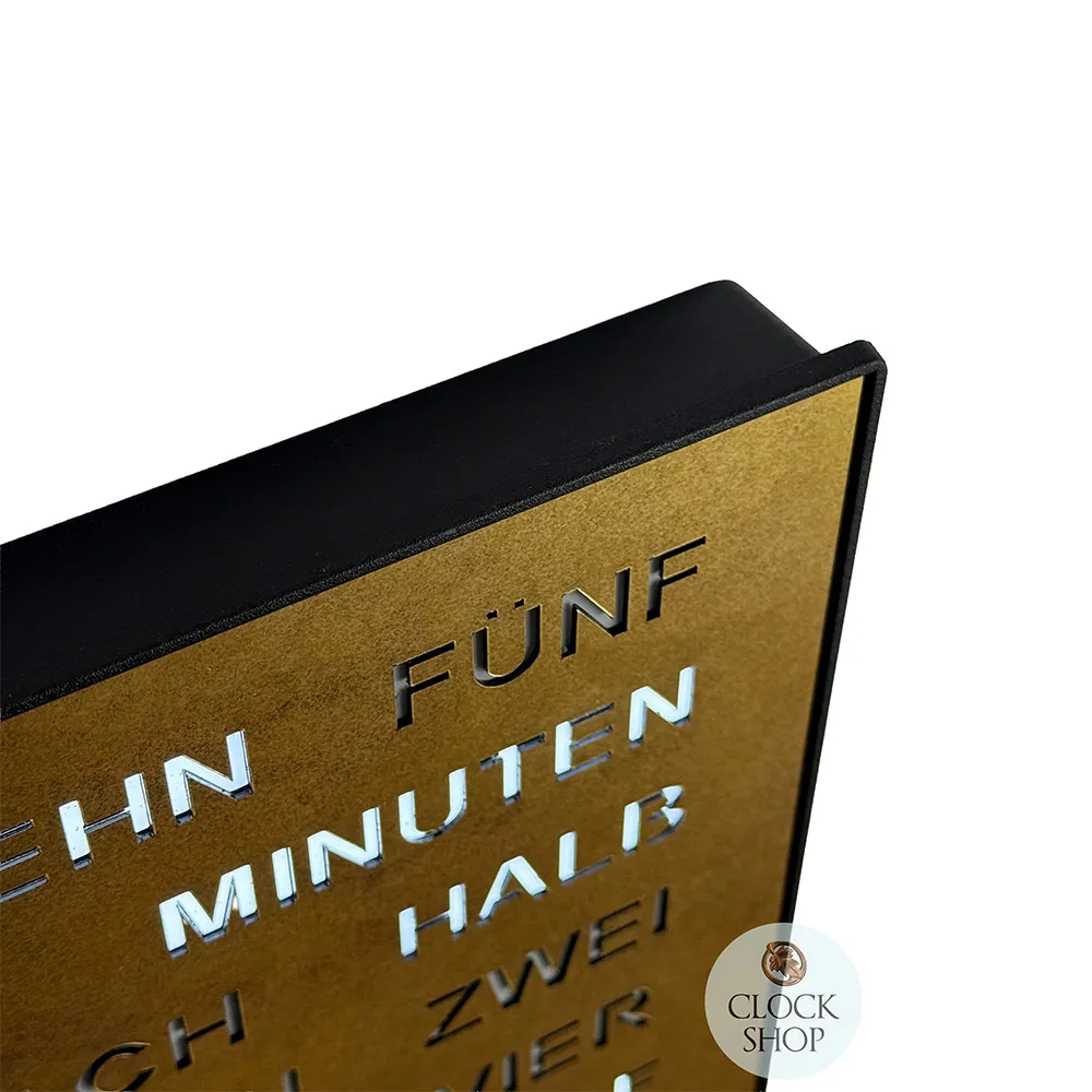 28cm Antique Brass Look Modern LED German Text Clock By AMS image