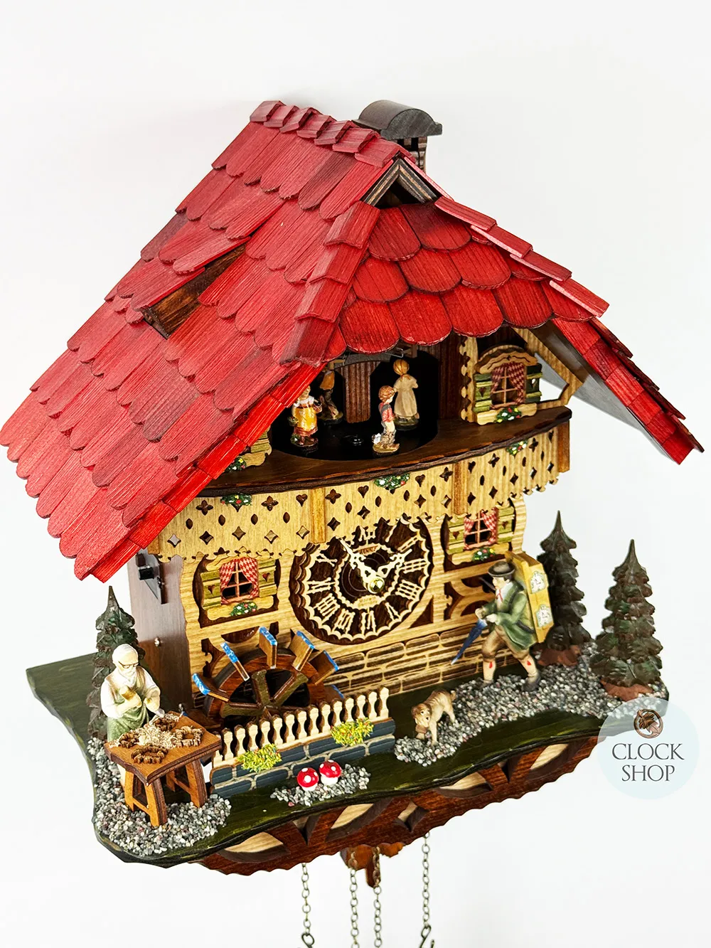 Clock Peddler & Wood Carver Battery Chalet Cuckoo Clock 42cm By TRENKLE image