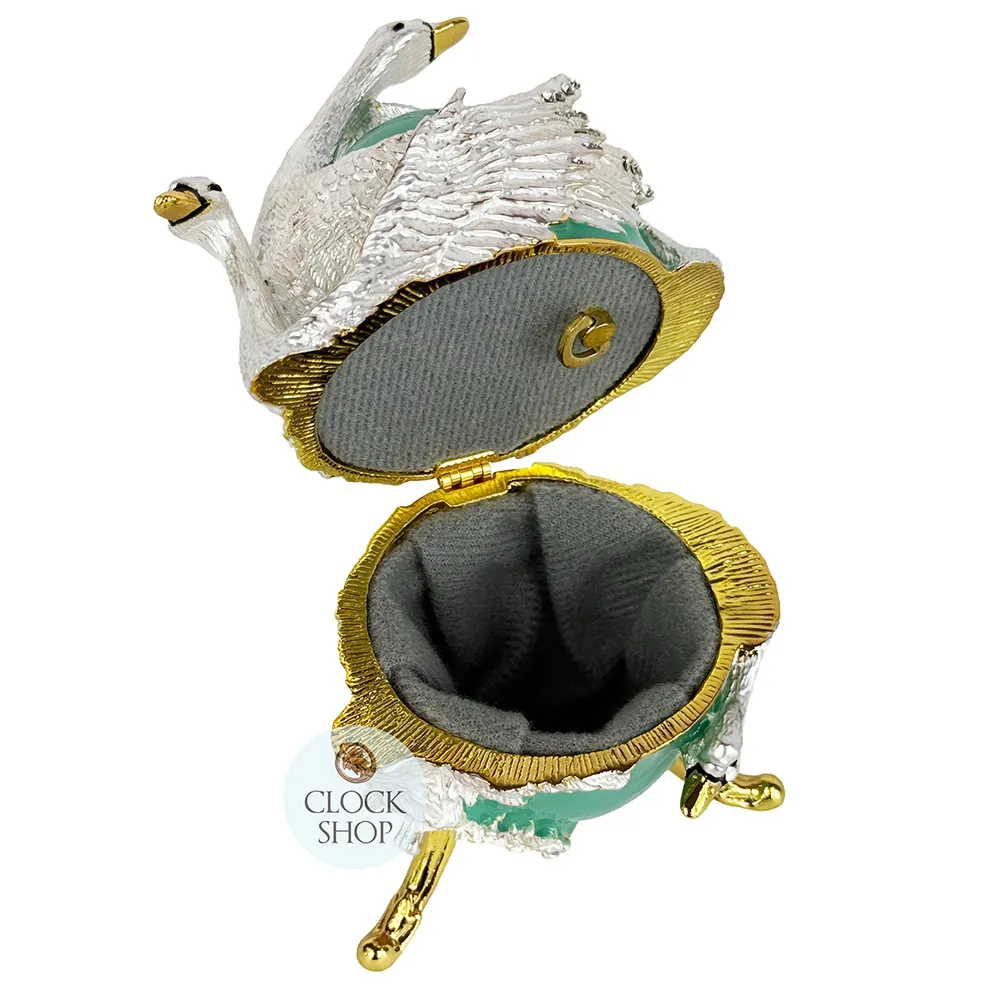 Green & White Egg Shaped Music Box With Swans (Tchaikovsky- Swan Lake) image