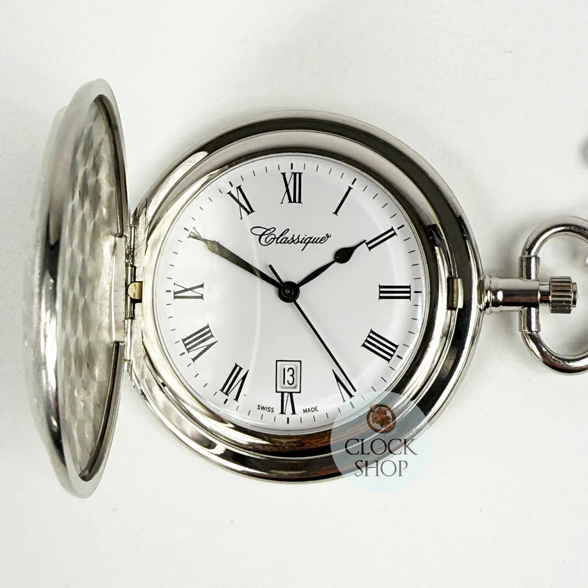 41mm Rhodium Pocket Watch With Floral Engraving By CLASSIQUE (Roman) image