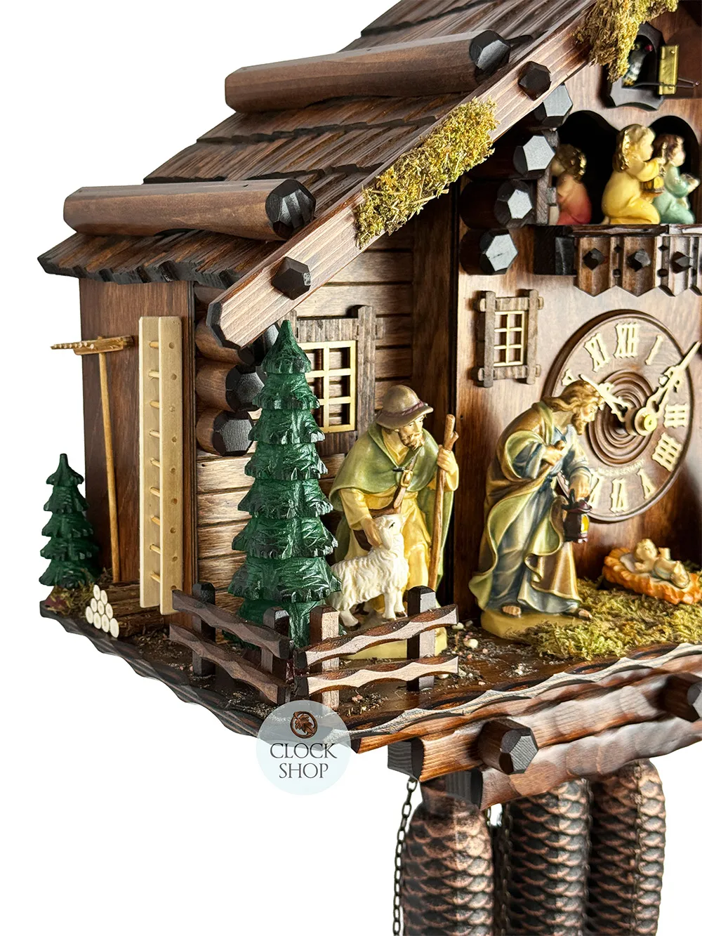 Christmas Nativity Scene 8 Day Mechanical Chalet Cuckoo Clock With Dancers 38cm By SCHWER image