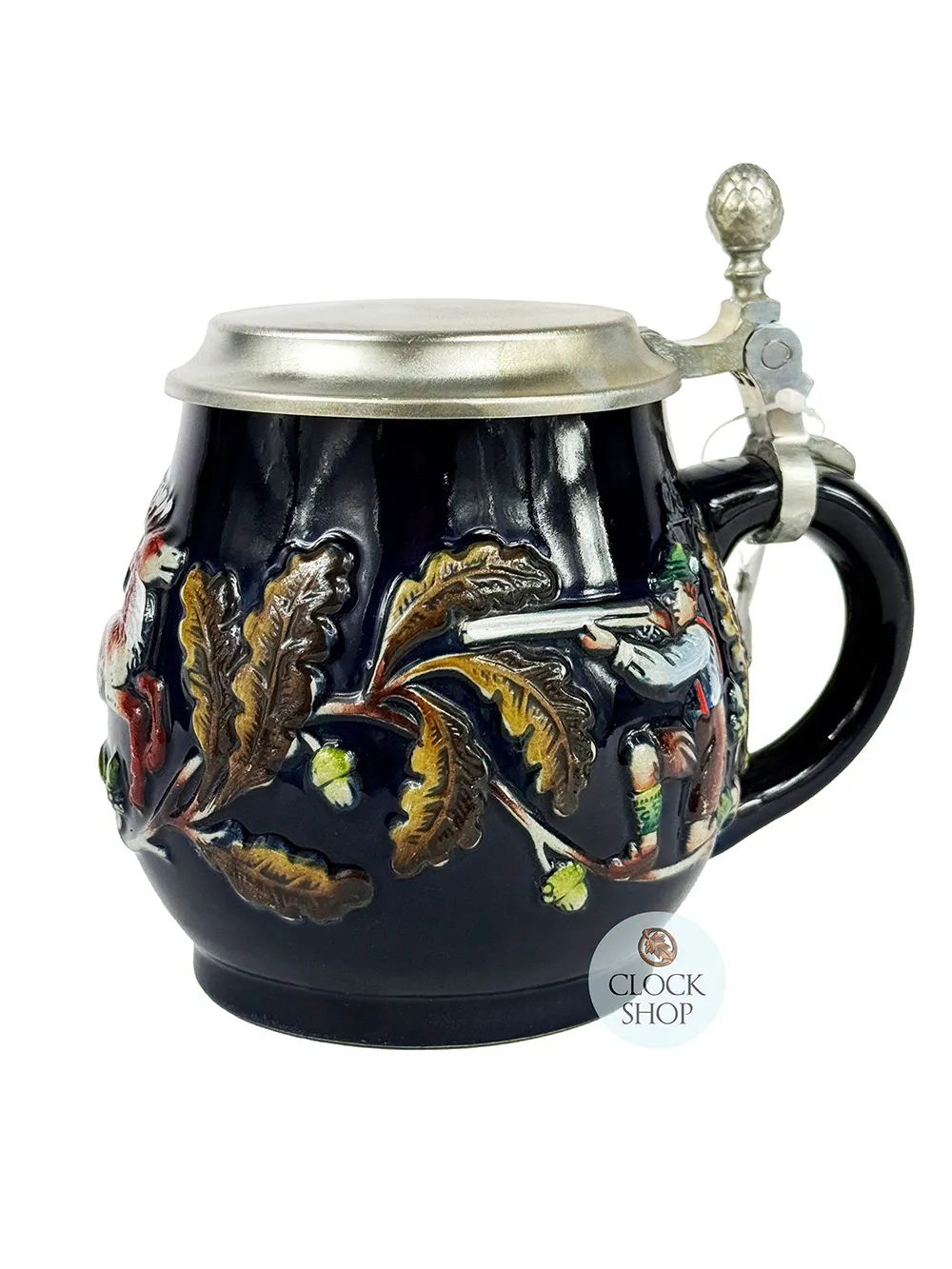 Blue Hand Painted Hunter Beer Stein With Flat Pewter Lid 0.5L By KING image