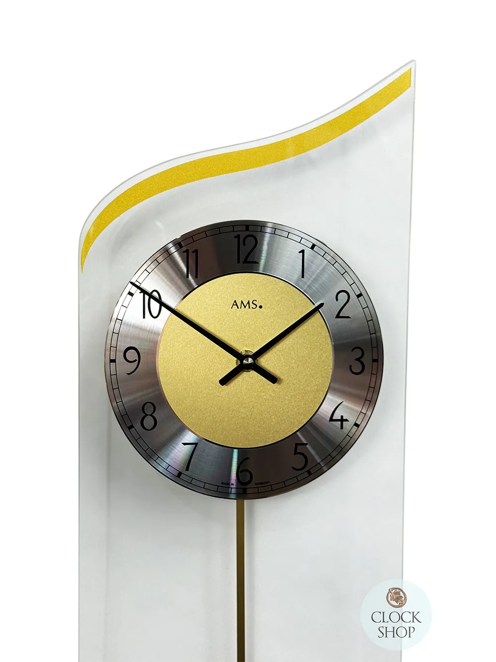 55cm Gold & Curved Glass Pendulum Wall Clock With Westminster Chime By AMS image