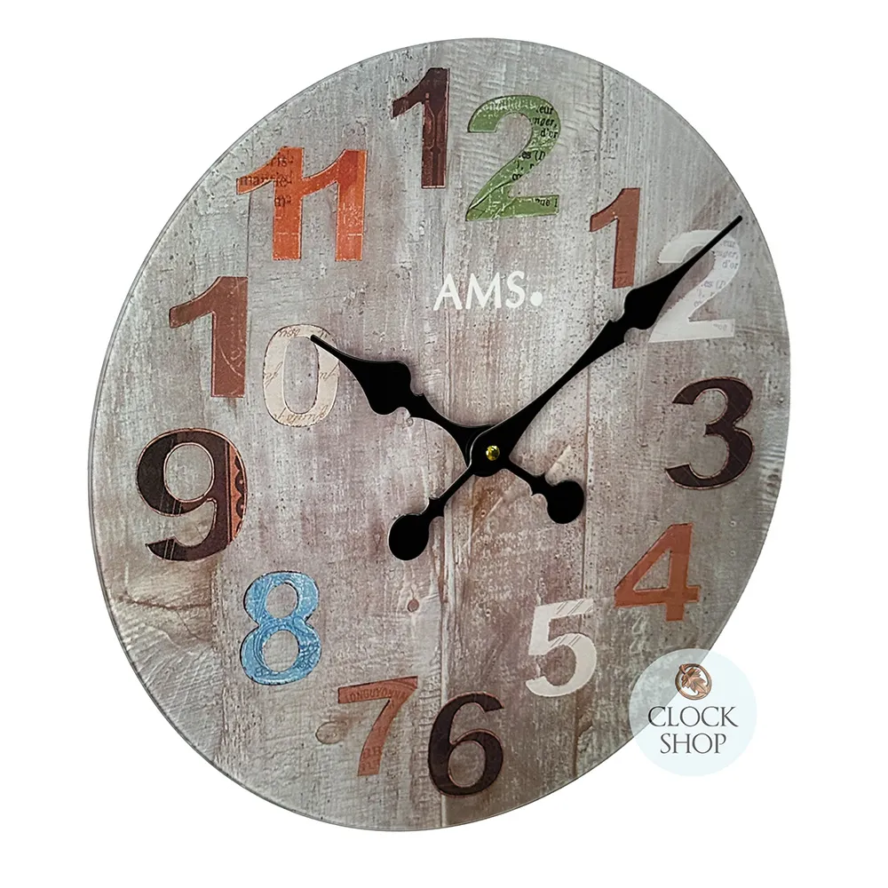 40cm Grey & Multi Coloured Round Glass Wall Clock By AMS image
