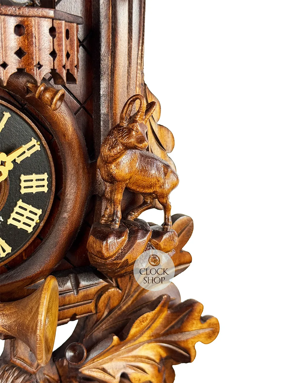 Hunter, Ibex & Eagle Battery Carved Cuckoo Clock With Dancers 53cm By HÖNES image