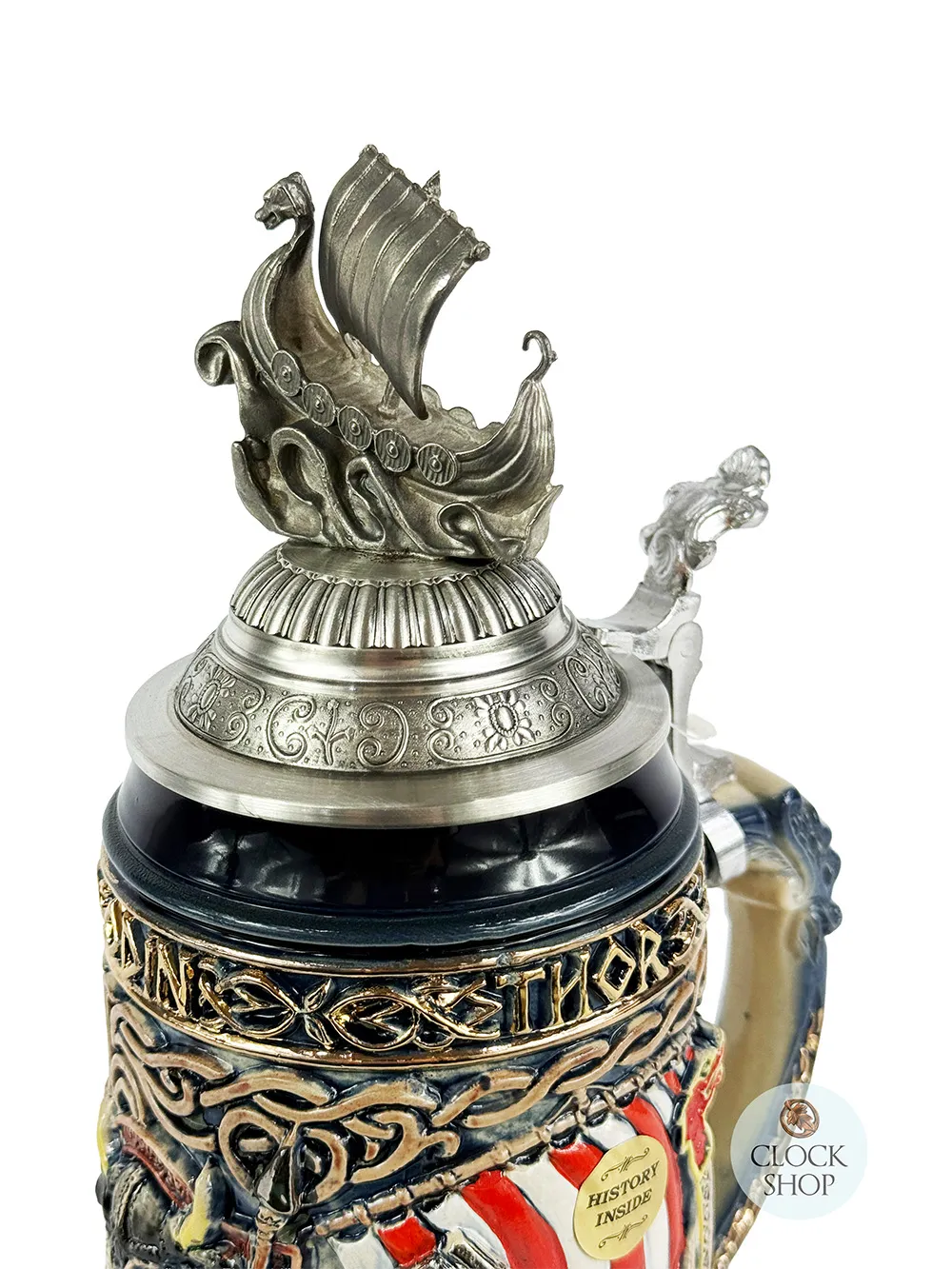 Nordic Gods Beer Stein Coloured With Pewter Viking Ship Lid 0.75L By KING image