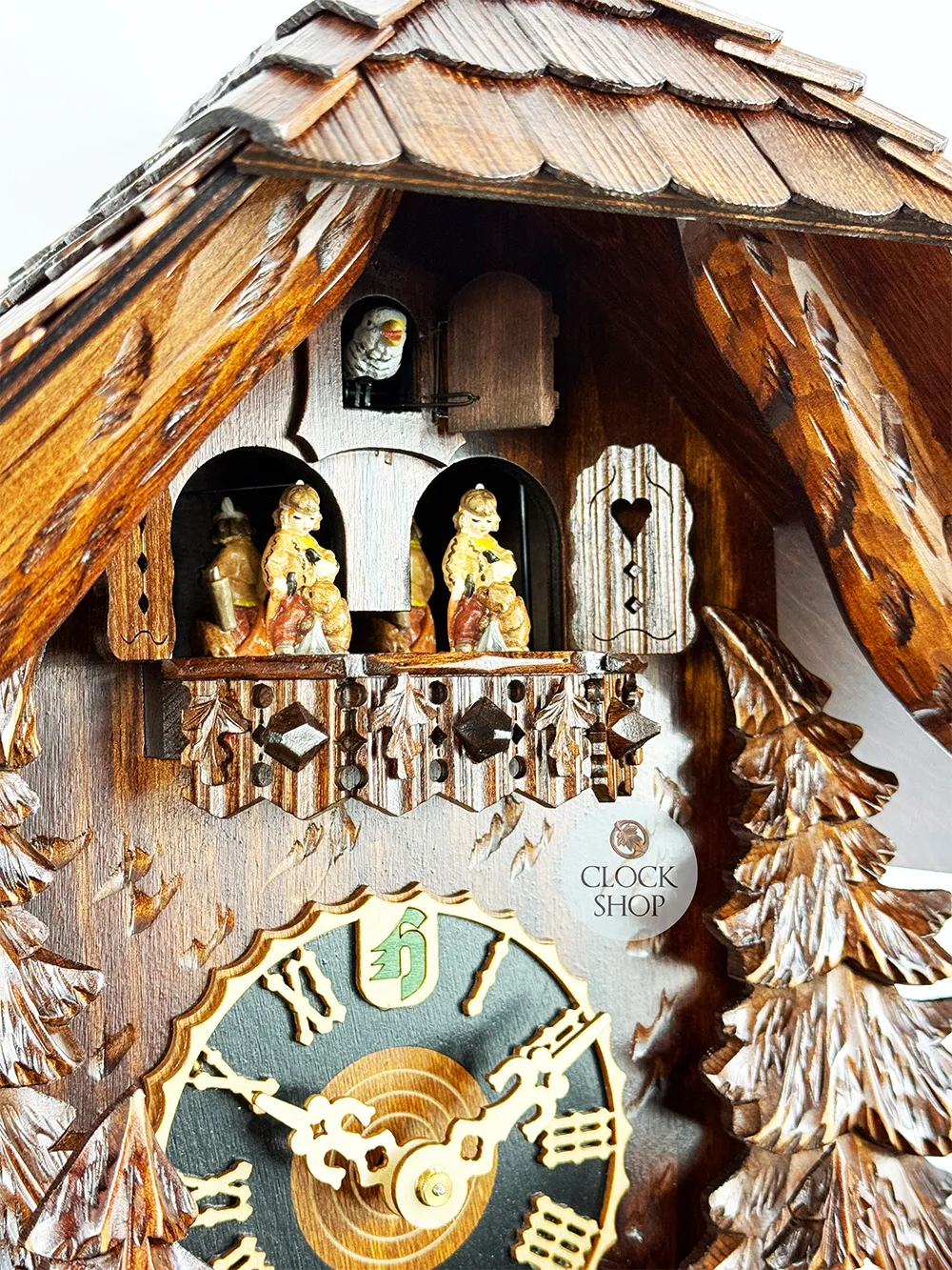 Bear Family In Forest 8 Day Mechanical Chalet Cuckoo Clock With Dancers 49cm By HÖNES image