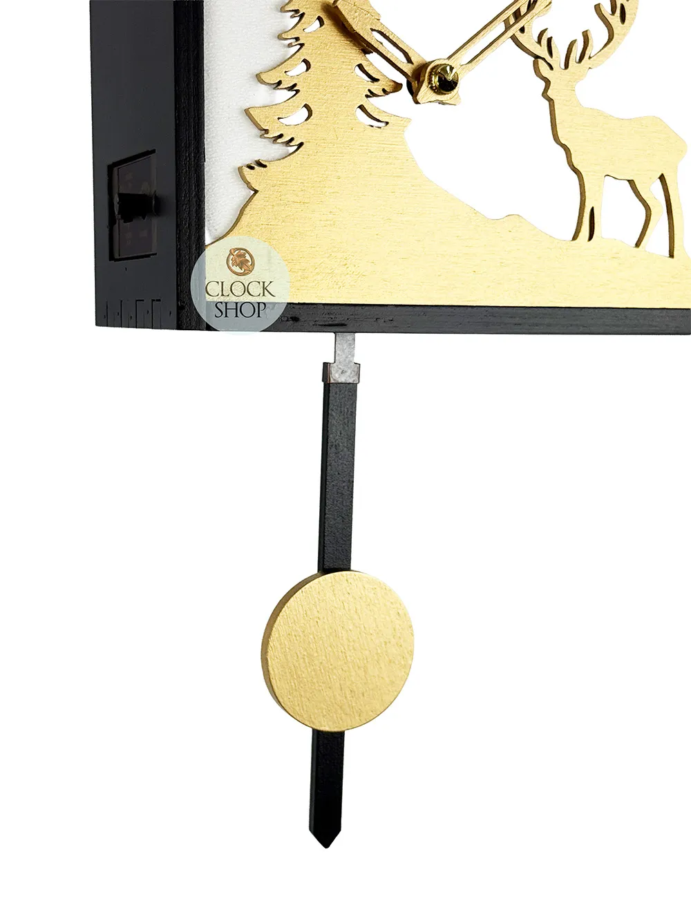 Black & Gold Modern Rectangular Battery Cuckoo Clock With Deer 14cm By TRENKLE image