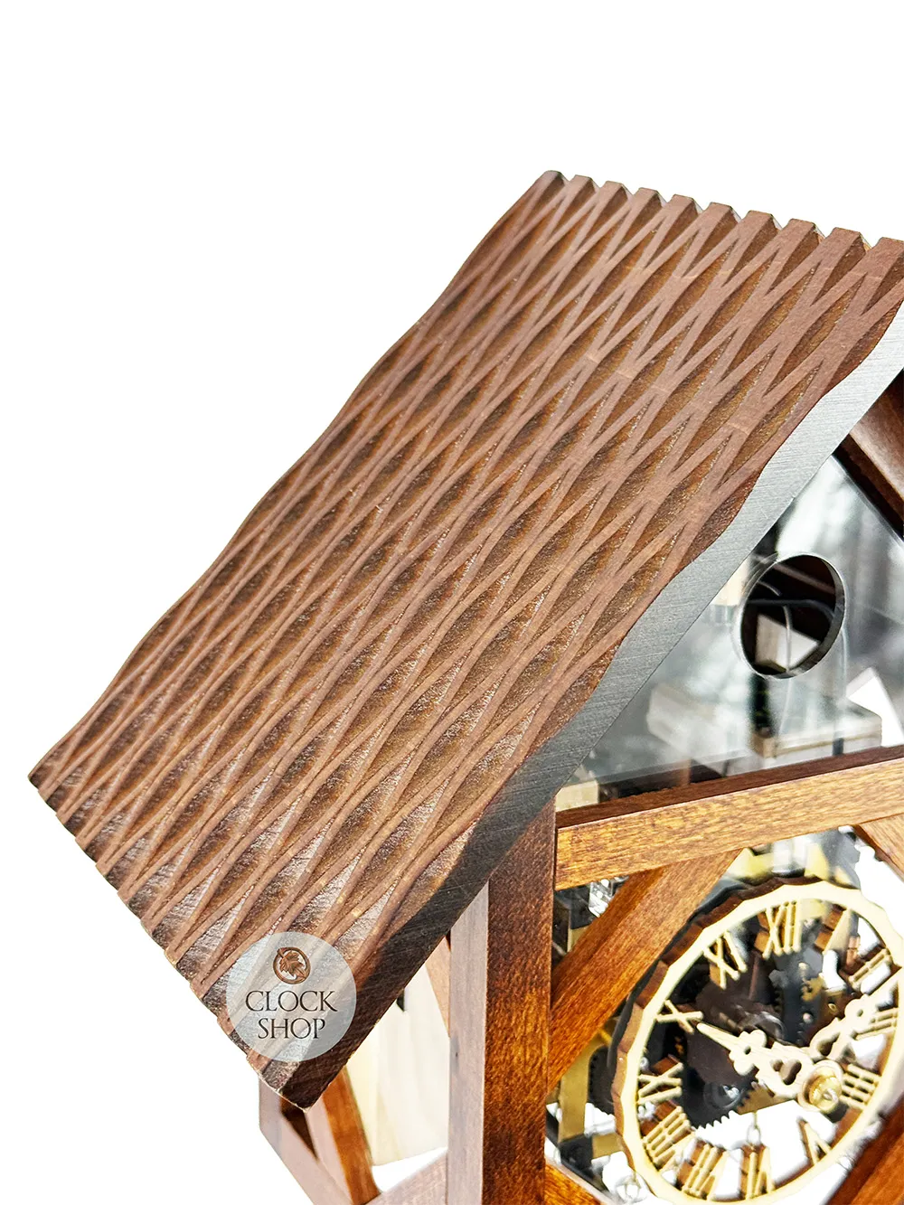 Wooden House With Plexi Glass 1 Day Mechanical Chalet Cuckoo Clock 23cm By ENGSTLER image