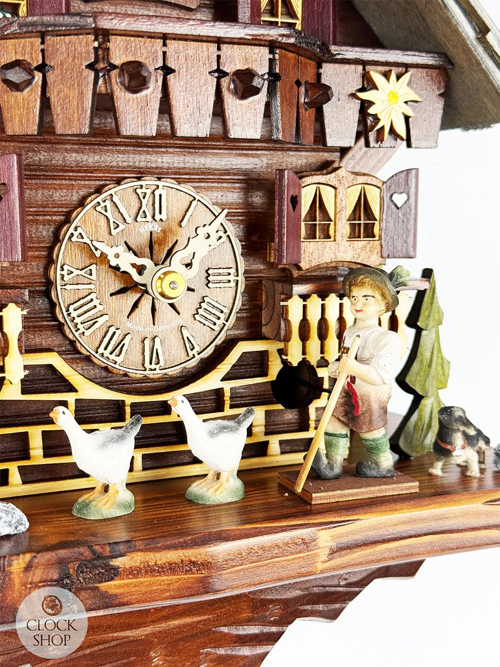 Shepherd Boy & Geese 1 Day Mechanical Chalet Cuckoo Clock 31cm By HEKAS image