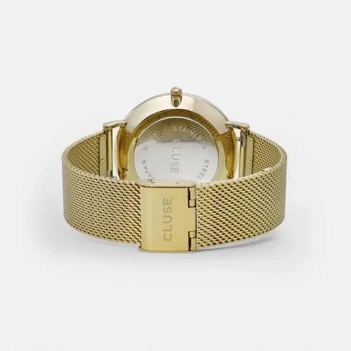 38mm Boho Chic Womens Quartz Watch With White Dial & Gold Plated Stainless Steel Mesh Band By CLUSE image