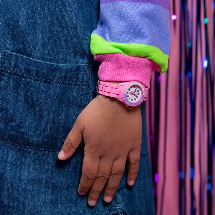 Time Teacher Pink Youth Quartz Watch With Love Heart Dial & Silicone Strap By TIKKERS image