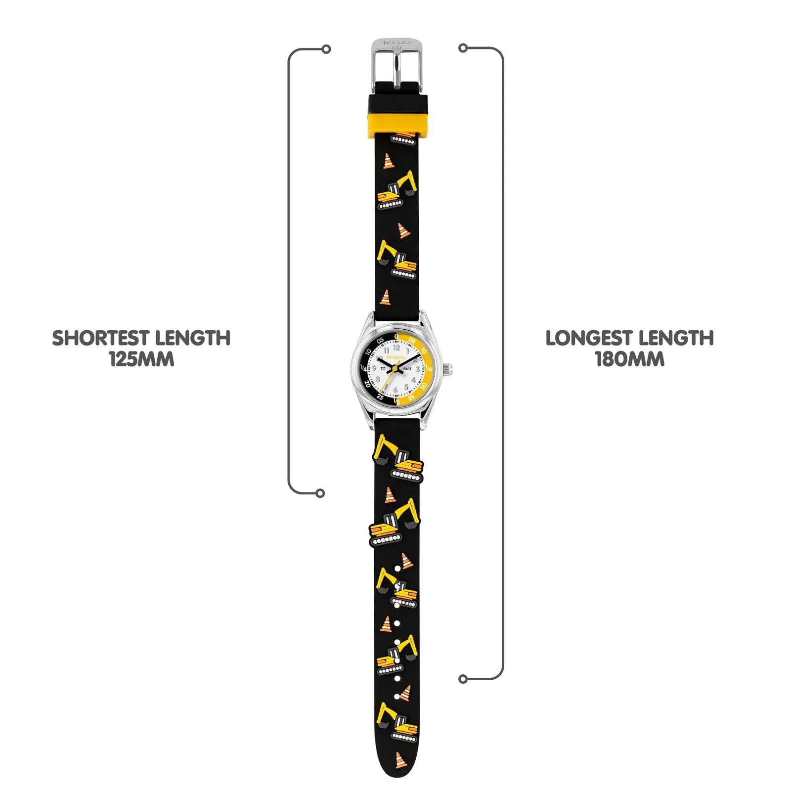 Time Teacher 3D Black & Yellow Diggers Kids Watch With Silicone Strap By TIKKERS image