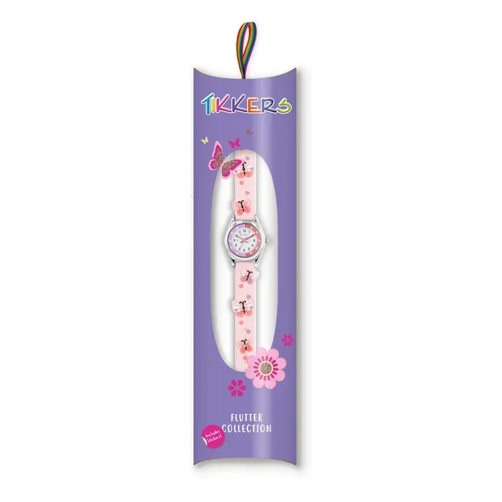 Time Teacher Pink Youth Quartz Watch With 3D Butterfly Silicone Strap By TIKKERS image