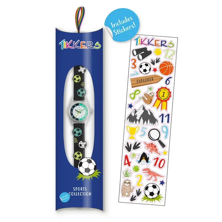 Time Teacher 3D Black & Teal Soccer Ball Kids Watch With Silicone Strap By TIKKERS image