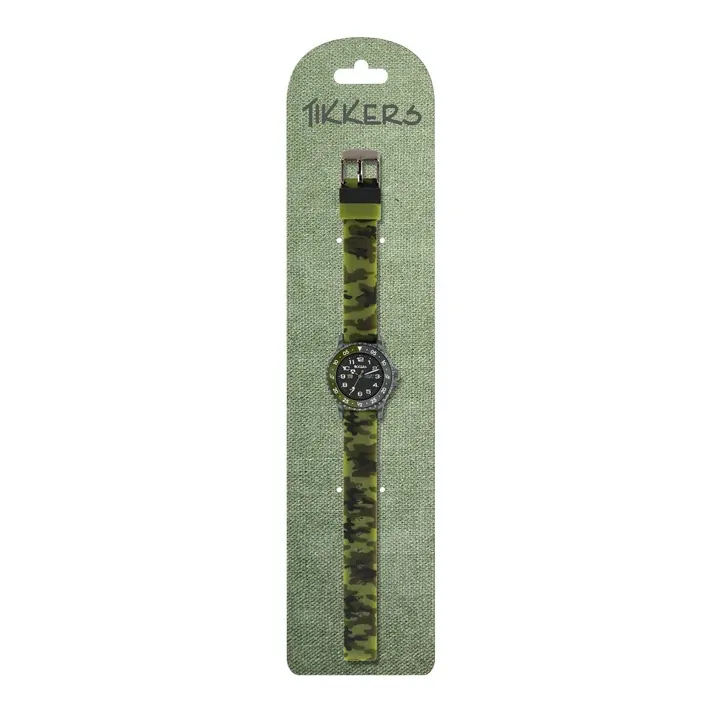 Time Teacher Adventure Green Camouflage Kids Watch With Silicone Strap By TIKKERS image