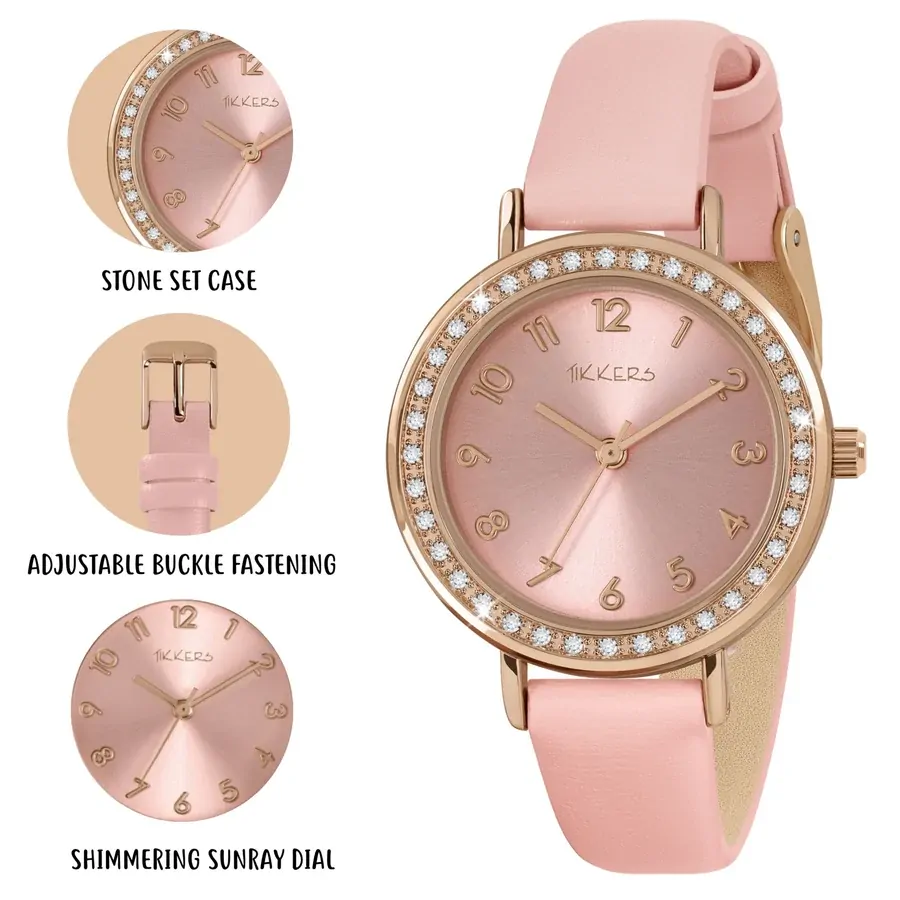 Pink Sparkle Kids Watch Gift Set With Beaded Friendship Bracelets By TIKKERS image