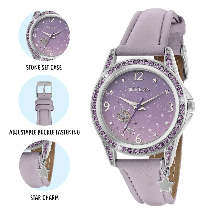 Purple Sparkle Kids Watch Gift Set With Beaded Friendship Bracelets By TIKKERS image