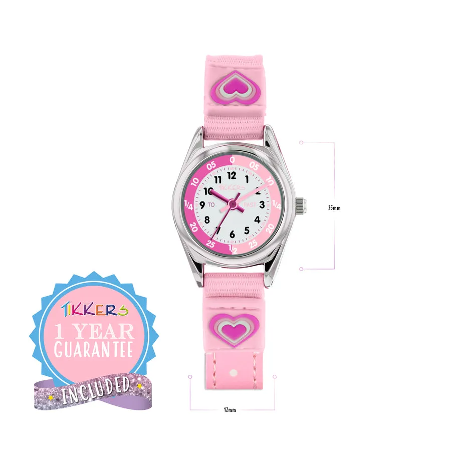 Time Teacher 3D Pink Heart Kids Watch Gift Set With Bracelet & Purse By TIKKERS image