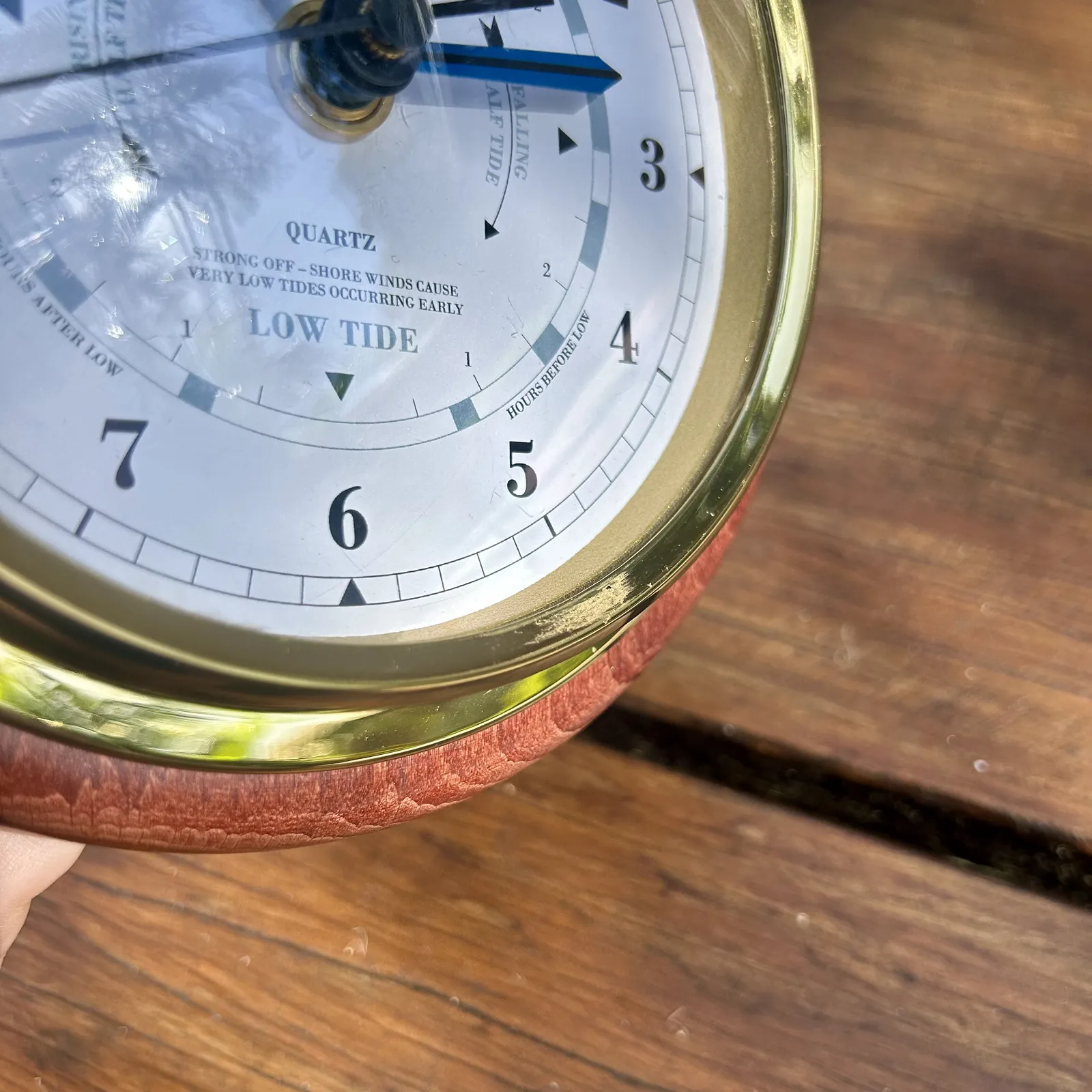 17cm Mahogany Quartz Time & Tide Clock By FISCHER (Scratches Around Bezel) image