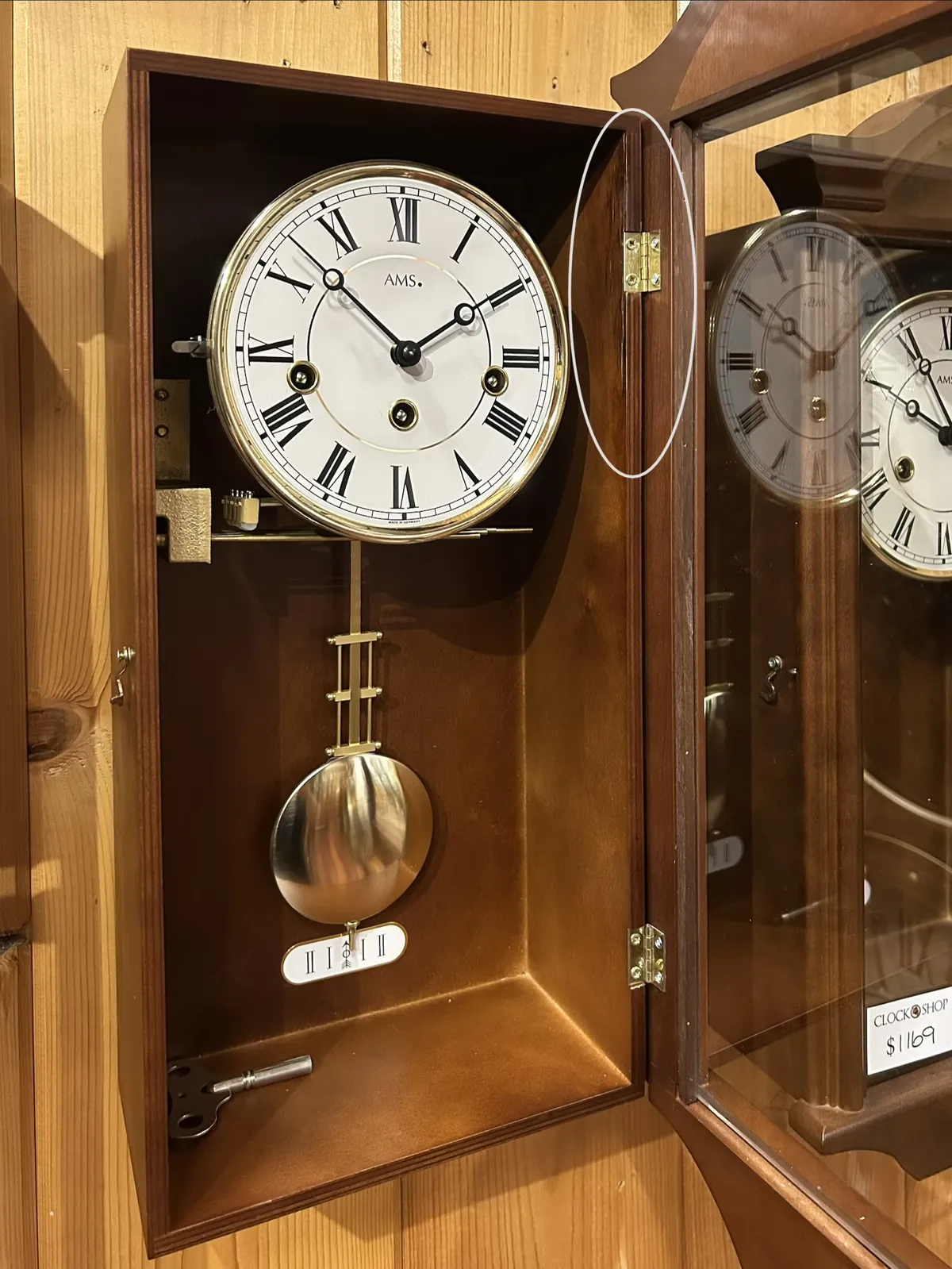 53cm Walnut 8 Day Mechanical Chiming Wall Clock By AMS (Minor Cosmetic Damage In Case) image