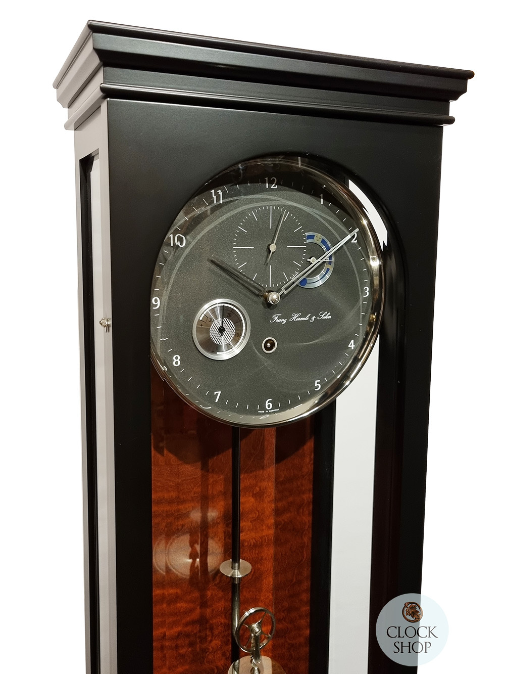 186cm Hand Polished Black Precision Floor Clock With Moon Dial By HERMLE image